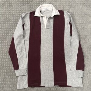 Aritzia Burgundy and grey Striped Rugby oversized Top